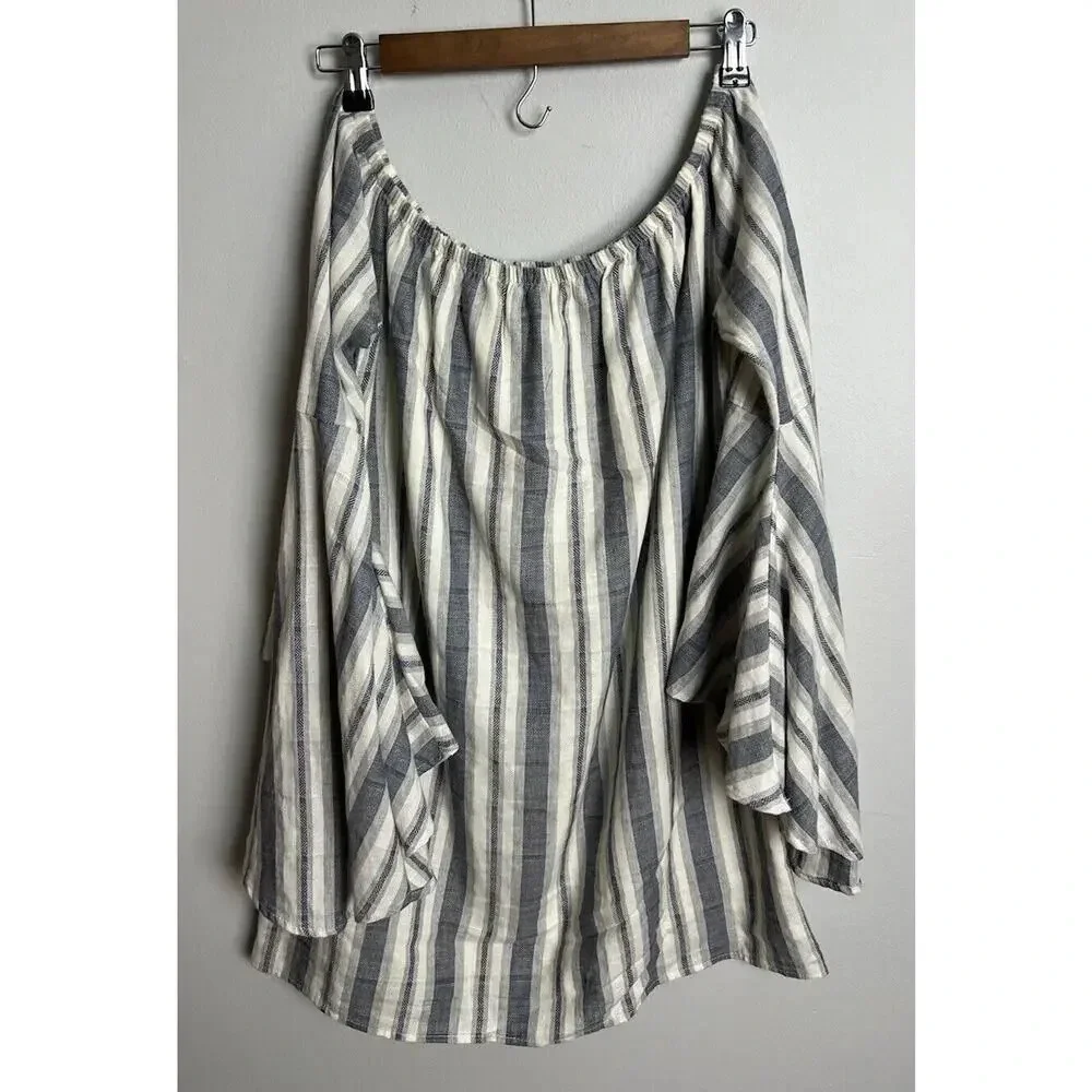 Lulu's Along the Tides Navy Blue Striped Off the Shoulder Boho Dress Size Medium - Picture 5 of 11